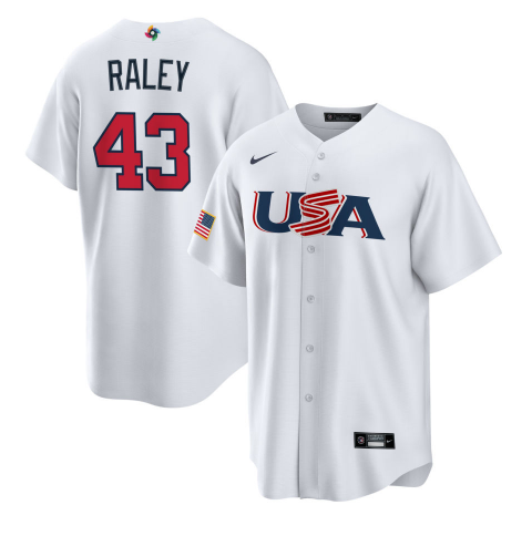 Men's USA Baseball #43 Brooks Raley 2023 White World Baseball Classic Stitched Jersey